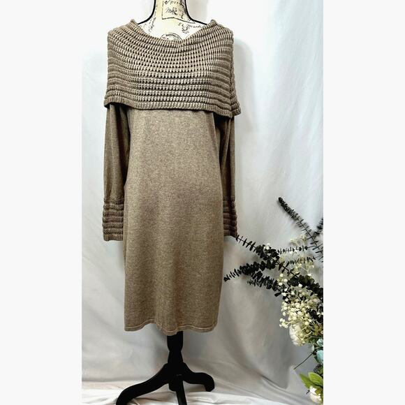 Philosophy Cowl Neck Crochet Overlay with Matching Cuffs Dress Taupe XL - Picture 1 of 15